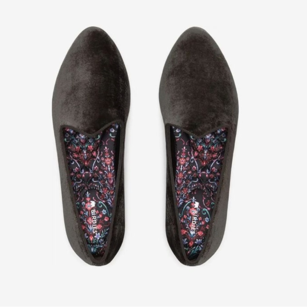 Birdies Dark Grey Heron Velvet Flats Size 7